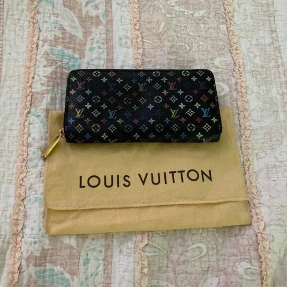Louis Vuitton Monogram Multicolor Noir Wallet Zippy w/ Dust Bag USED Authentic - Picture 1 of 14